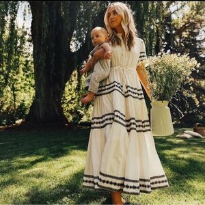 Elegant White and Blue Maxi Dress